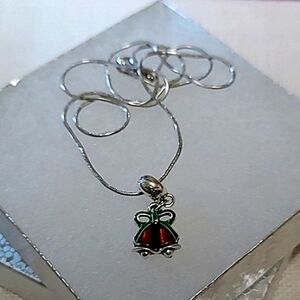 Silver Holiday Bells Charm  Necklace on 20" Stainless Steel Snake Chain NEW